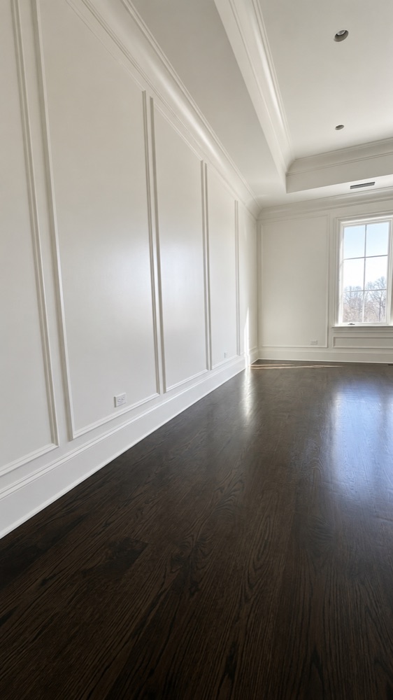 Room with painted white wall paneling